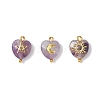 15Pcs 15 Styles Gemstone Faceted Hearted Charms with Brass Sun Star Moon Slices PALLOY-JF03282-3