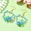 304 Stainless Steel Flower Glass Seed Beaded Dangle Earrings EJEW-MZ00335-01-1