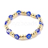 Flat Round with Evil Eye Lampwork Stretch Bracelet Synthetic Hematite BJEW-JB07880-4