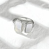 Rectangle 304 Stainless Steel White Shell Cuff Rings for Women RJEW-G346-04P-02-2