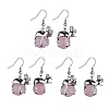 Natural Rose Quartz Frog Dangle Earrings EJEW-A092-13P-06-1