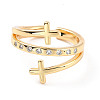 Double Cross Cubic Zirconia Open Cuff Ring RJEW-C024-06G-1