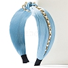 Imitation Pearls Chain Decor Pleated Cloth Headbands PW-WGBFABE-02-1