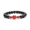 Natural Red Agate Carnelian(Dyed & Heated) & Black Onyx Round Beaded Stretch Bracelet BJEW-JB08642-1