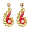 Glass Seed Bead & Glass Pearl Bead Conch Dangle Stud Earrings for Women EJEW-MZ00269-03-1