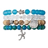 Synthetic Chrysocolla & Quartz Crystal & Glass & Alloy Beads Bracelets BJEW-JB10987-1