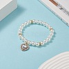 Acrylic Pearl Round Beaded Stretch Bracelet with Alloy Rhinestone Heart Charms for Women BJEW-JB09232-01-6