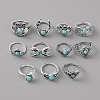 11Pcs 11 Style Eagle & Moon & Star & Crown & Eye Alloy Finger Rings Set with Plastic Beaded RJEW-TAC0004-01AS-1