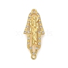 Brass Micro Pave Clear Cubic Zirconia Hamsa Hand with Saint Jude Connector Charms KK-M319-14G-1