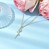 Rose Flower Brass Cubic Zirconia Pendant Necklaces NJEW-JN05055-02-2