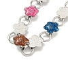 304 Stainless Steel Enamel Flower Link Chain Necklaces with Glitter Powder NJEW-S431-05P-01-2