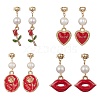 Valentine's Day Alloy Enamel Dangle Stud Earrings with Brass Pins EJEW-JE05374-1