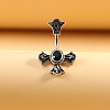 316L Surgical Stainless Steel Black Cubic Zirconia Cross Curved Barbell Belly Rings WG4CABC-09-1