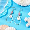 Brass with Natural Cowrie Shell with Natural Rhodonite Dangle Earring EJEW-JE06053-2