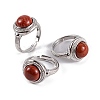 Natural Mixed Stone Round Adjustable Rings RJEW-K271-04P-2