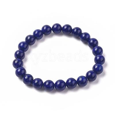Round Natural & Dyed Lapis Lazuli Beaded Stretch Bracelets BJEW-O118-05-1