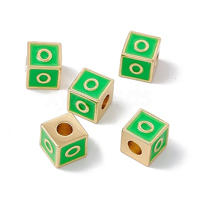 Rack Plating Brass Enamel Beads KK-B060-04G-02O-1