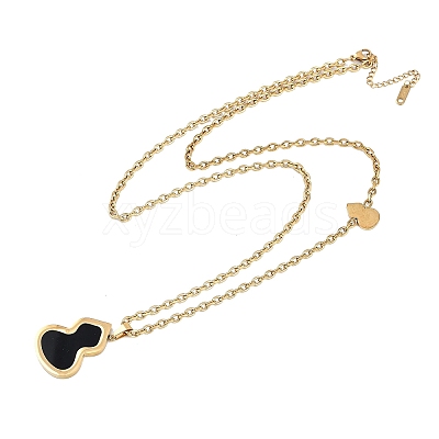Ion Plating(IP) 304 Stainless Steel Pave Natural Shell Gourd Pendant Cable Chain Necklaces for Women NJEW-M078-02G-02-1