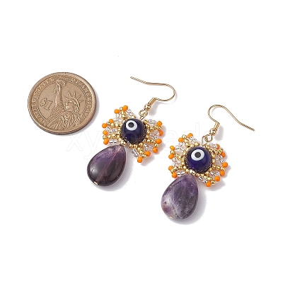Natural Tiger Eye Dangle Earrings EJEW-MZ00169-01-1