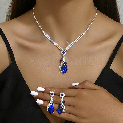 Brass Rhinestone Pendant Necklaces & Stud Earrings Sets for Women WGFE659-02-1