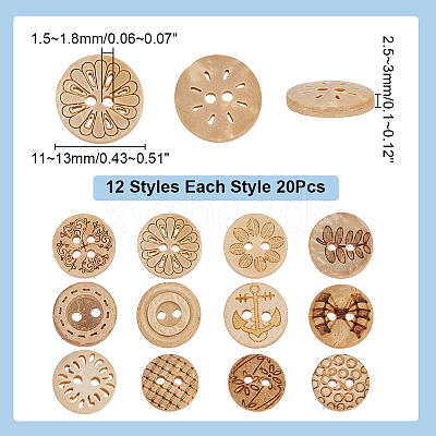 240Pcs 12 Styles 4-Hole Coconut Buttons DIY-AR0004-67-1