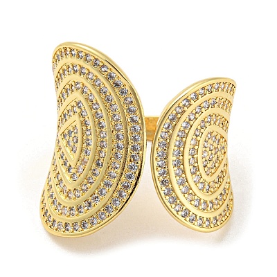 Brass Micro Pave Cubic Zirconia Open Cuff Ring RJEW-C033-04G-1