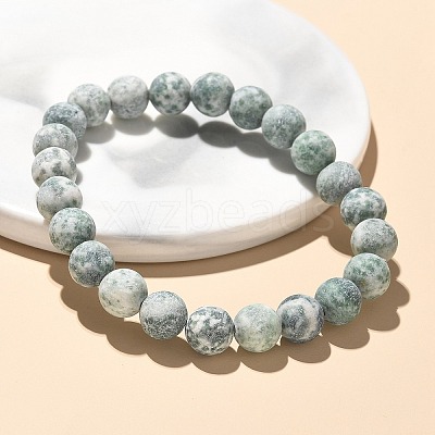 Natural Green Spot Jasper Bead Stretch Bracelets BJEW-K212-B-017-1