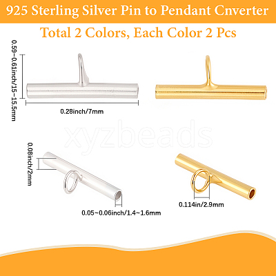 4Pcs 2 Colors 925 Sterling Silver Pin to Pendant Converter STER-BBC0009-17B-1