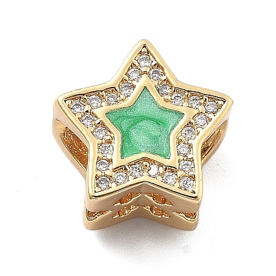 Rack Plating Brass with Cubic Zirconia European Beads and Enamel KK-Q017-08A-G-1