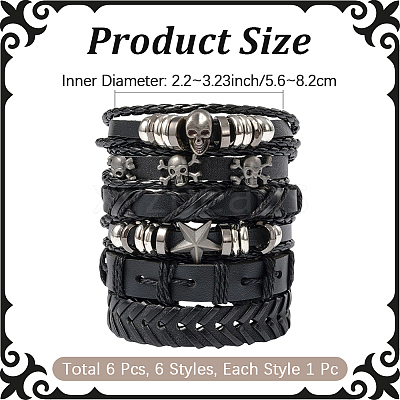 6Pcs 6 Styles PU Imitation Leather Braided Bracelets BJEW-CL0001-52-1