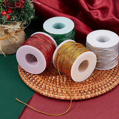 4 Rolls 4 Colors Metallic Elastic Round Cord for Christmas Gift Wrapping OCOR-WH0112-055-1