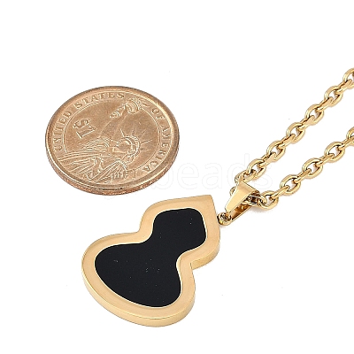 Ion Plating(IP) 304 Stainless Steel Pave Natural Shell Gourd Pendant Cable Chain Necklaces for Women NJEW-M078-02G-02-1