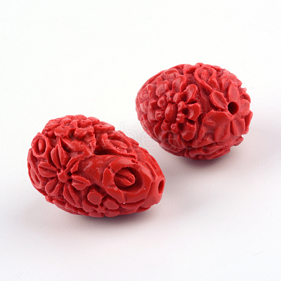 Carved Flower Cinnabar Beads X-CARL-Q004-53-1