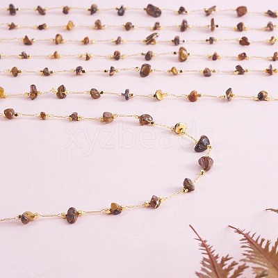Natural Tiger Eye Chips Beaded Chains CHC-SZ0001-62J-1
