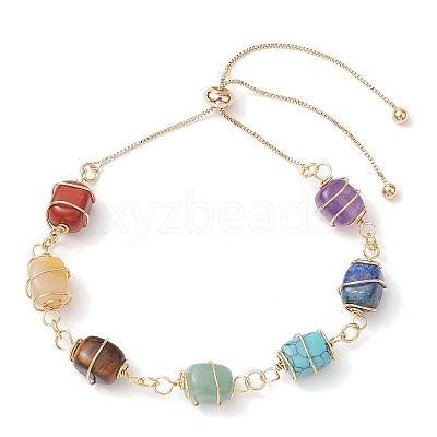 Natural & Synthetic Mixed Gemstone Beads Slider Bracelets BJEW-JB11271-1
