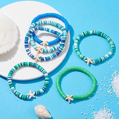 12Pcs 12 Color Polymer Clay Heishi Surfer Stretch Bracelets Set BJEW-JB10011-1