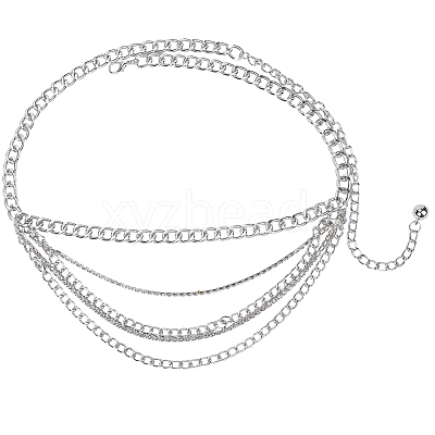 Iron Crystal Rhinestone Multi-Strand Twisted Chain Waist Chains for Women AJEW-WH20067-043P-1