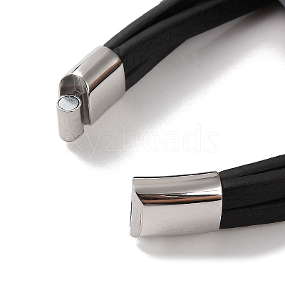 Men's Braided Black PU Leather Cord Multi-Strand Bracelets BJEW-K243-08P-1