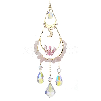 Butterfly & Teardrop Brass & 304 Stainless Steel Hanging Suncatchers HJEW-TA00156-1