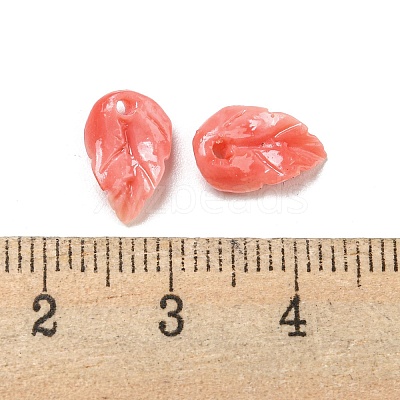Synthetic Coral Dyed Leaf Charms CORA-Q034-01-01-1