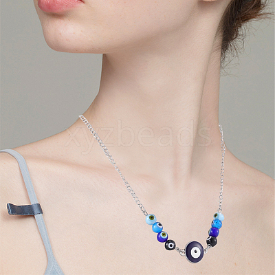 60Pcs 4 Colors Handmade Evil Eye Lampwork Round Beads LAMP-SC0001-81-1