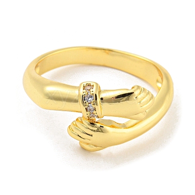 Brass Micro Pave Cubic Zirconia Open Cuff Ring RJEW-C033-10G-1