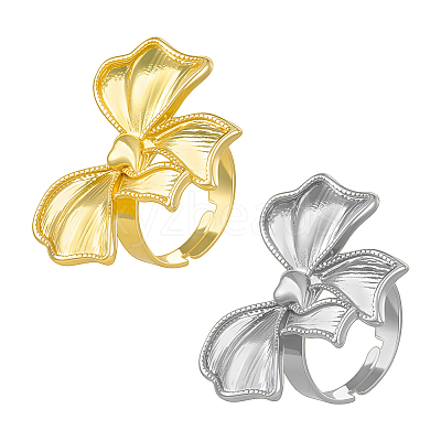 2Pcs 2 Colors Bowknot Alloy Adjustable Finger Rings RJEW-HY0001-25-1
