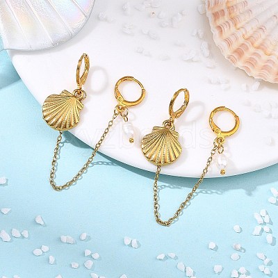 304 Stainless Steel Pendants & Natural Cultured Freshwater Pearl Leverback Earrings EJEW-JE07259-03-1
