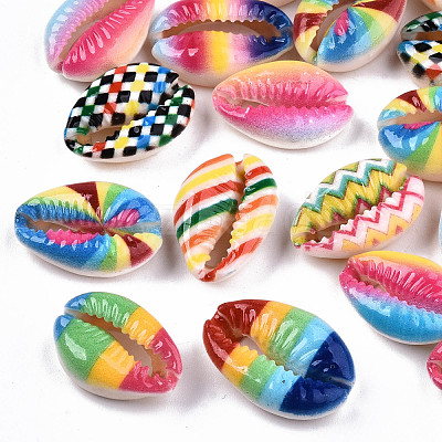 Printed Natural Cowrie Shell Beads SHEL-S266-20-1