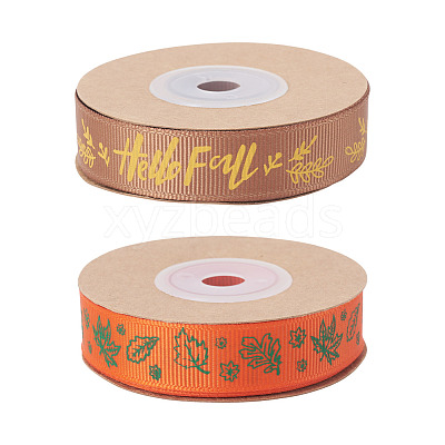 2 Rolls 2 Styles Thanksgiving Day Themes Polyester Ribbon OCOR-TA0003-29B-1