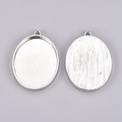 Tibetan Style Alloy Oval Tray Pendant Cabochon Settings TIBEP-A19948-P-LF-1