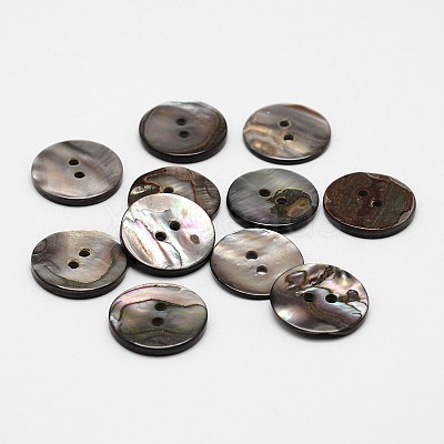 2-Hole Flat Round Natural Black Shell Buttons X-SHEL-P012-21-1