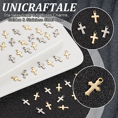 100Pcs 2 Colors 304 Stainless Steel Tiny Cross Charms FIND-UN0004-01-1