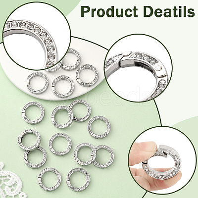 16Pcs Alloy Rhinestone Spring Gate Rings FIND-SP0004-52B-1